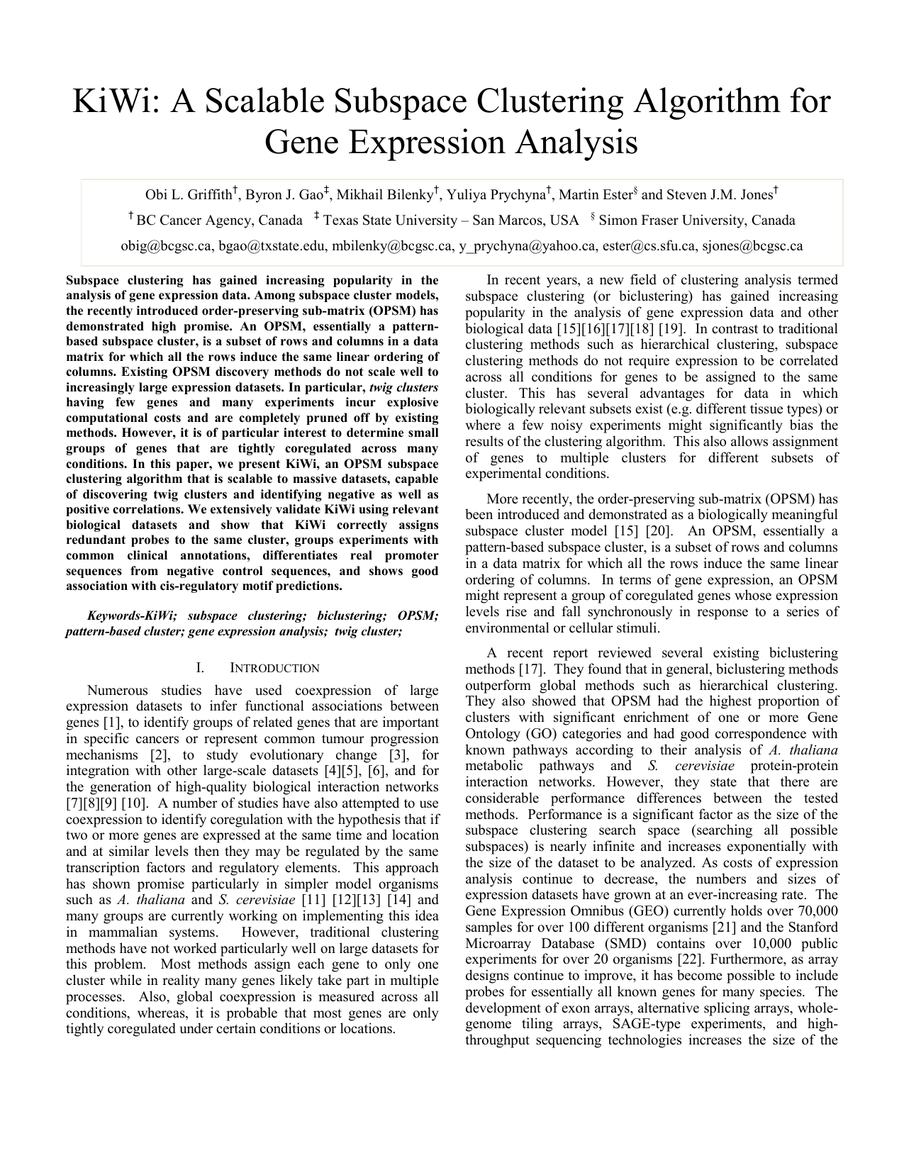 KiWi: A Scalable Subspace Clustering Algorithm for Gene Expression   Analysis