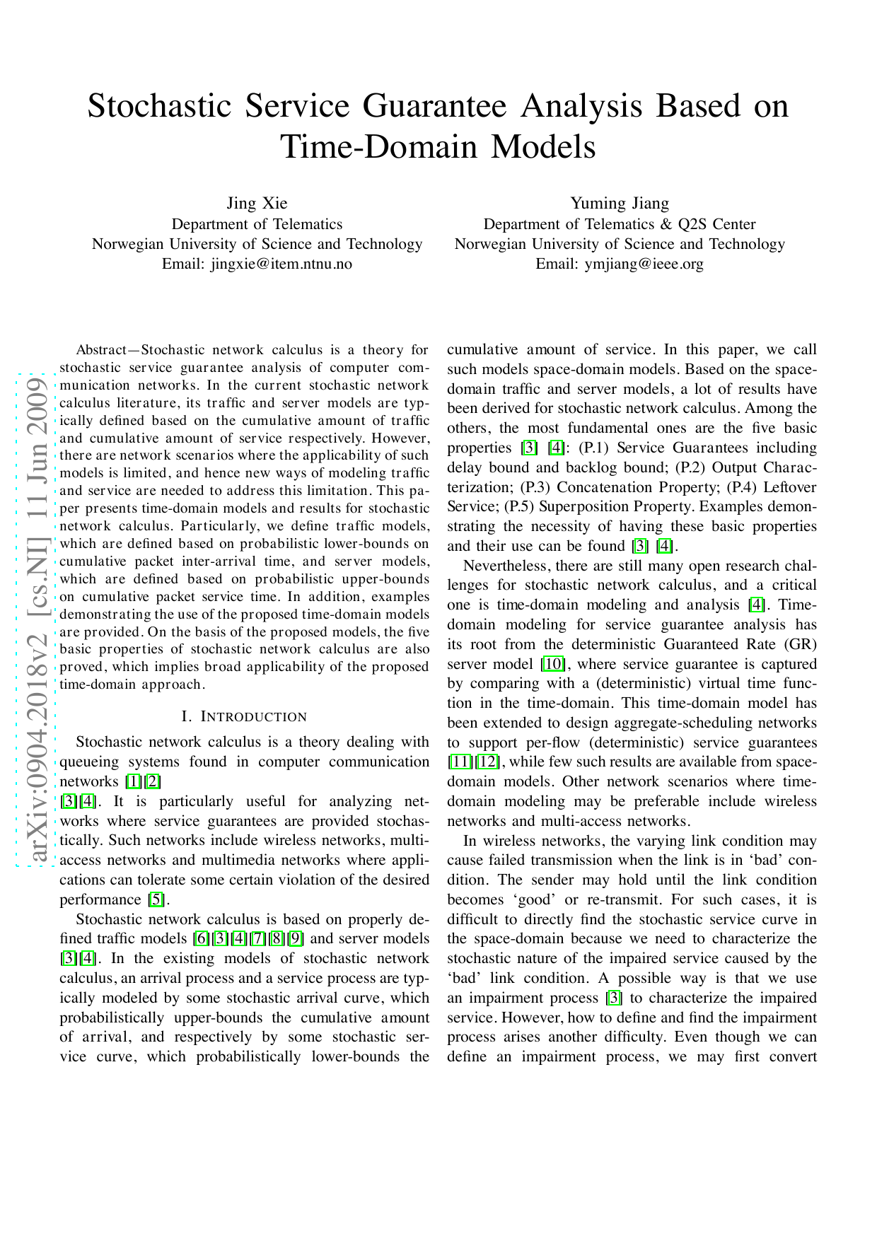 Stochastic Service Guarantee Analysis Based on Time-Domain Models