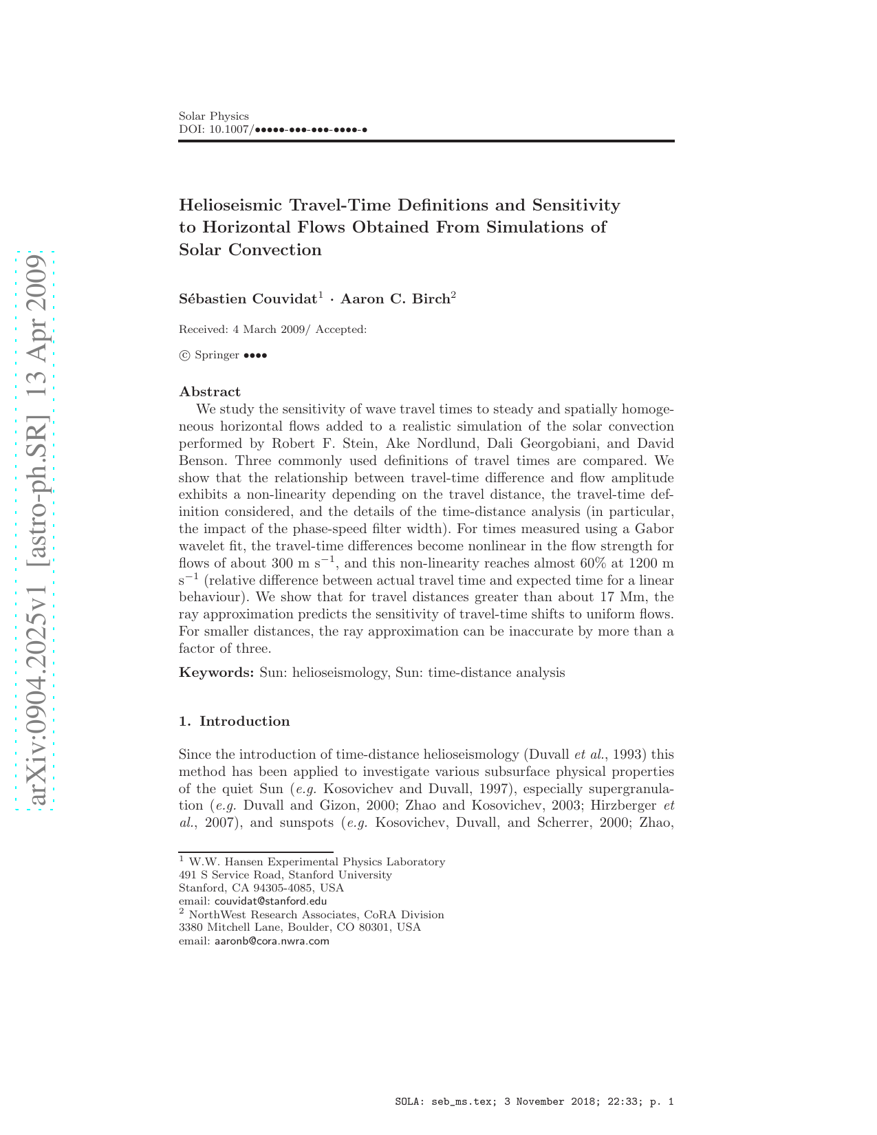 Helioseismic Travel-Time Definitions and Sensitivity to Horizontal Flows Obtained From Simulations of Solar Convection