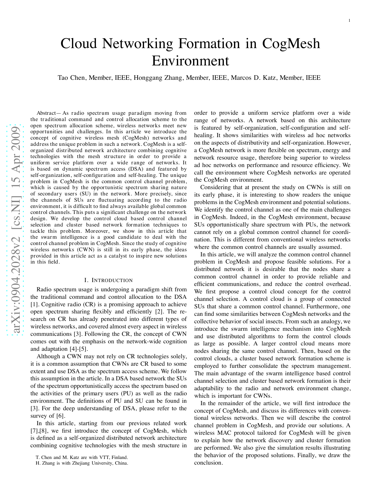 Cloud Networking Formation in CogMesh Environment