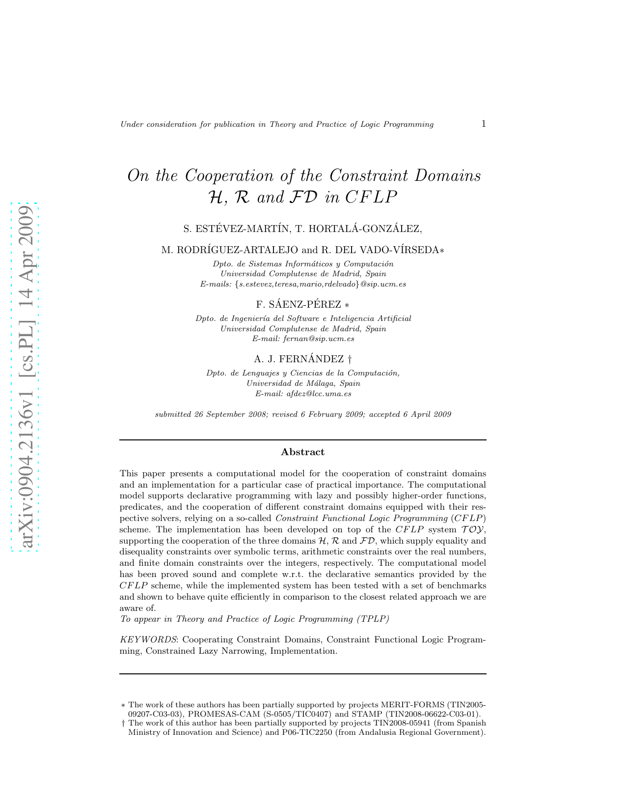 On the Cooperation of the Constraint Domains H, R and FD in CFLP