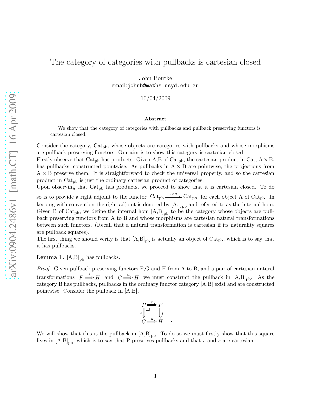 The category of categories with pullbacks is cartesian closed