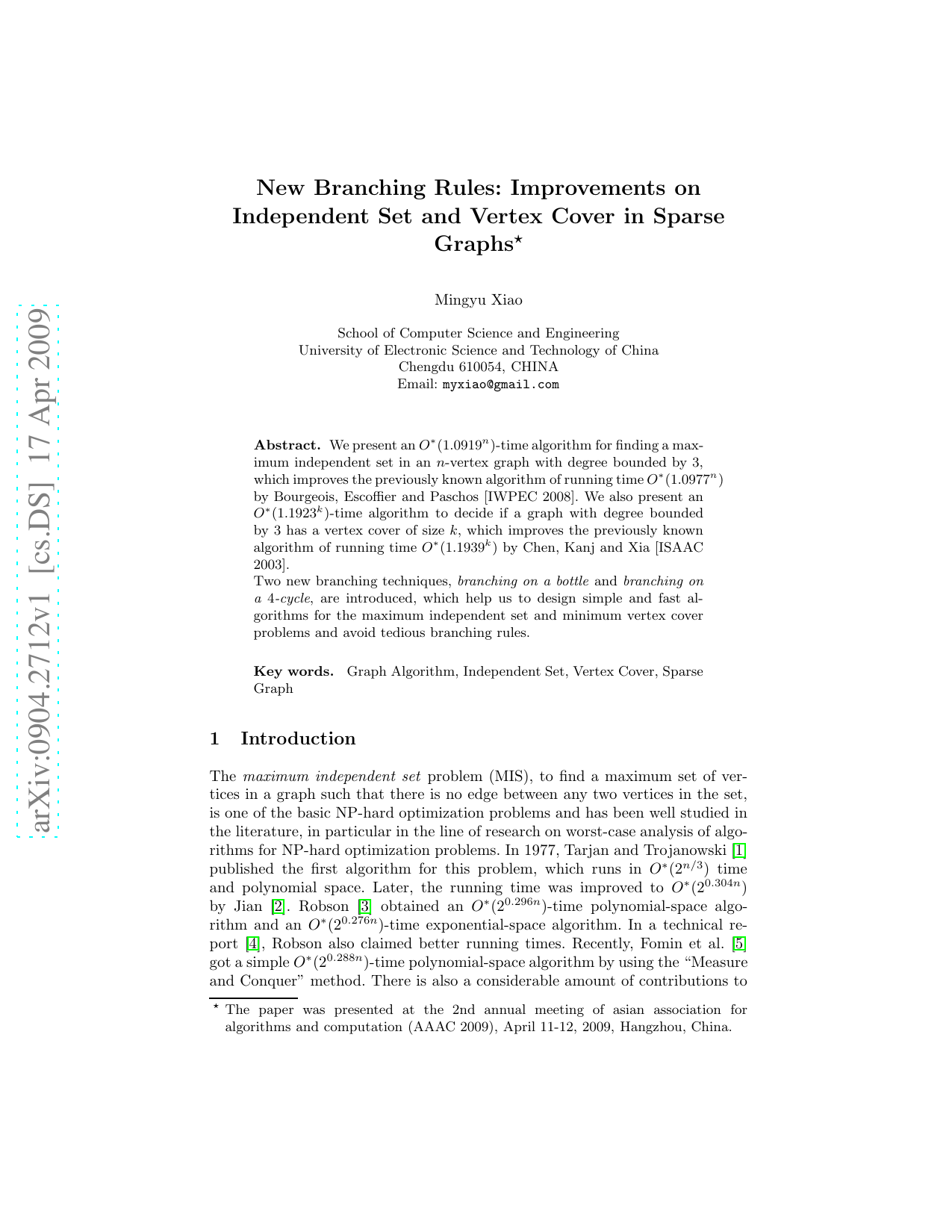 New Branching Rules: Improvements on Independent Set and Vertex Cover in   Sparse Graphs