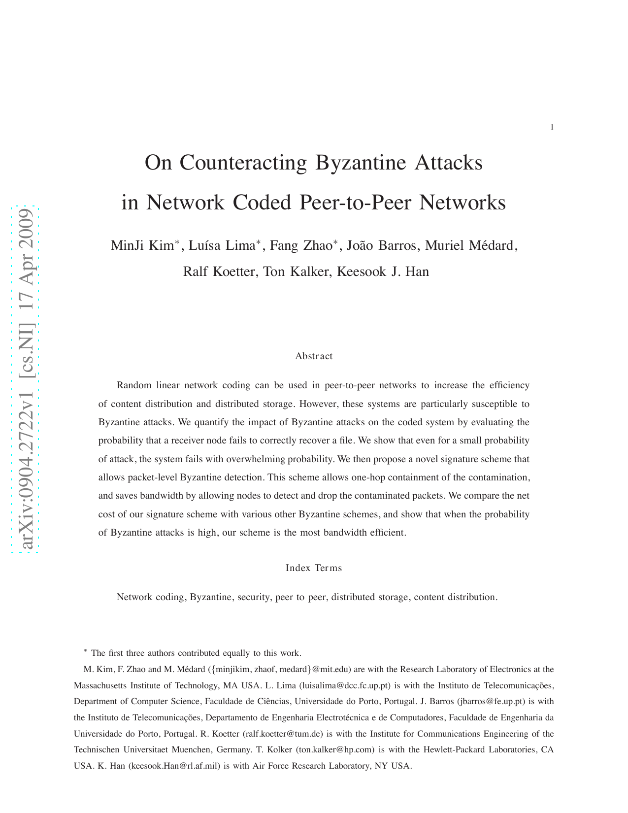 On Counteracting Byzantine Attacks in Network Coded Peer-to-Peer   Networks