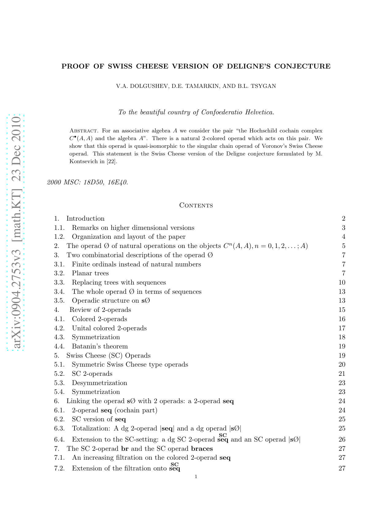 Proof of Swiss Cheese Version of Delignes Conjecture