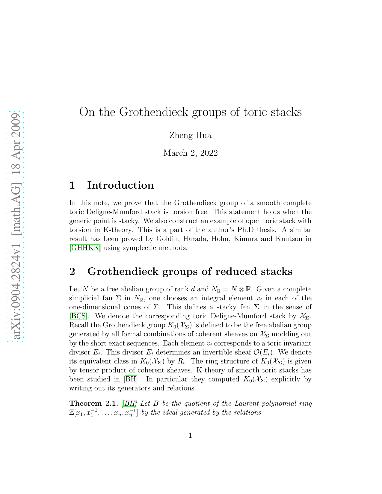 On the Grothendieck groups of toric stacks