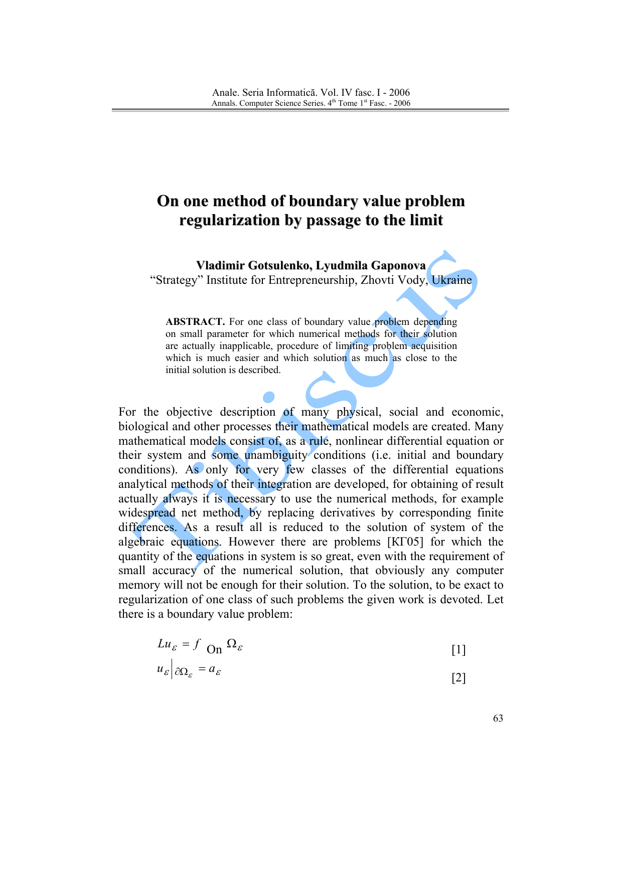 On one method of boundary value problem regularization by passage to the   limit