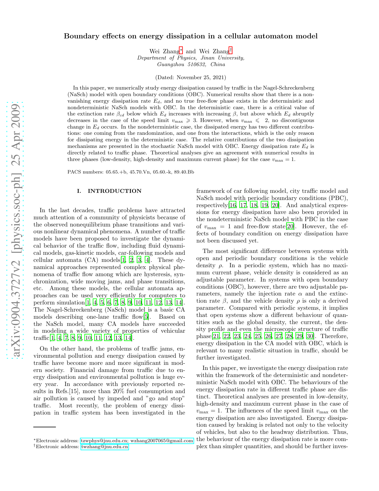 Boundary effects on energy dissipation in a cellular automaton model