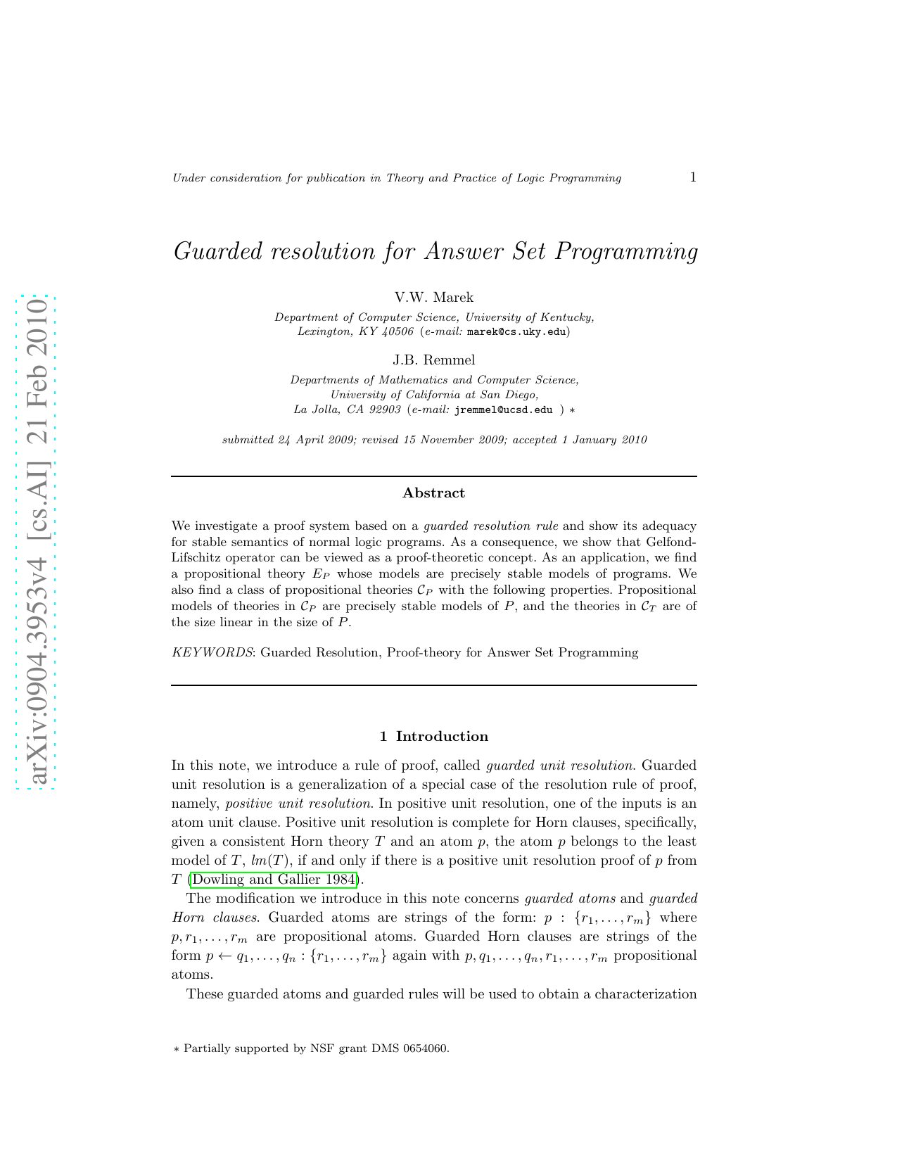 Guarded resolution for answer set programming