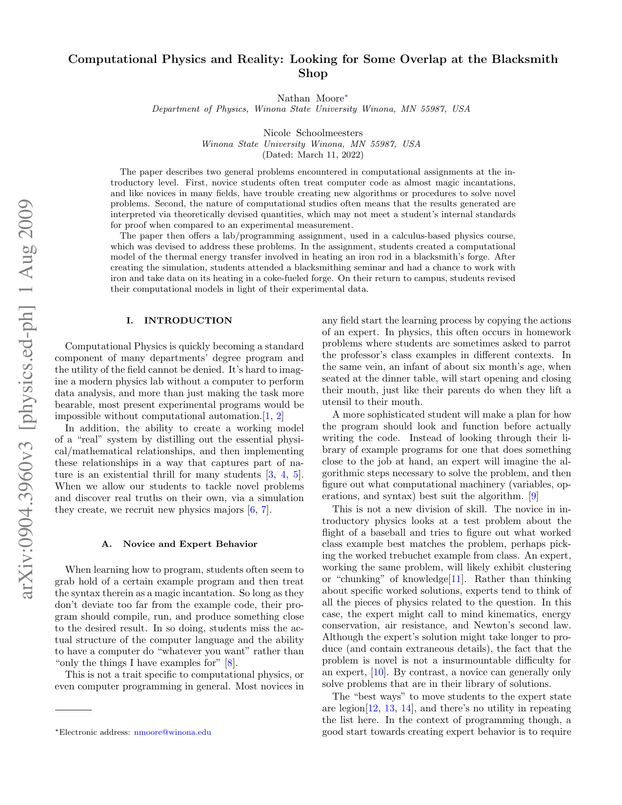 Computational Physics and Reality: Looking for Some Overlap at the Blacksmith Shop