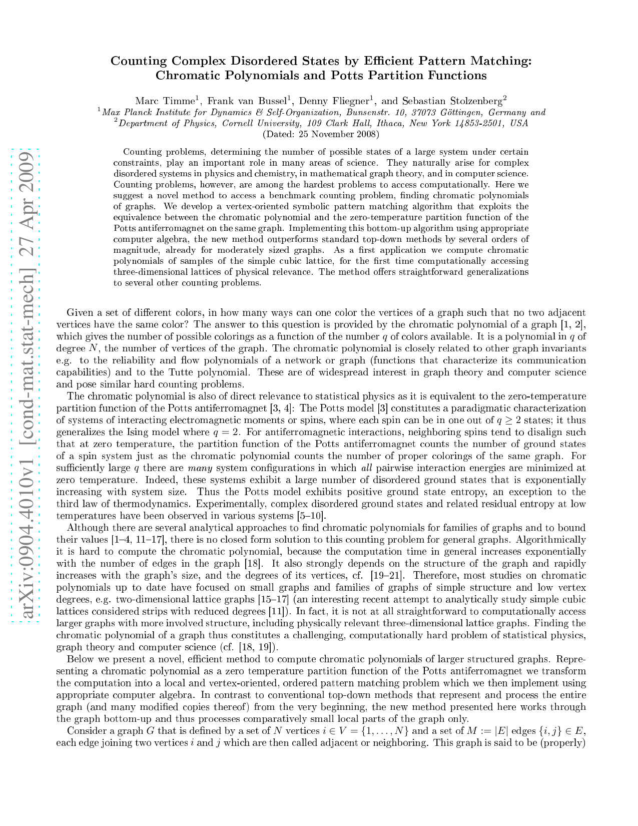 Counting Complex Disordered States by Efficient Pattern Matching:   Chromatic Polynomials and Potts Partition Functions