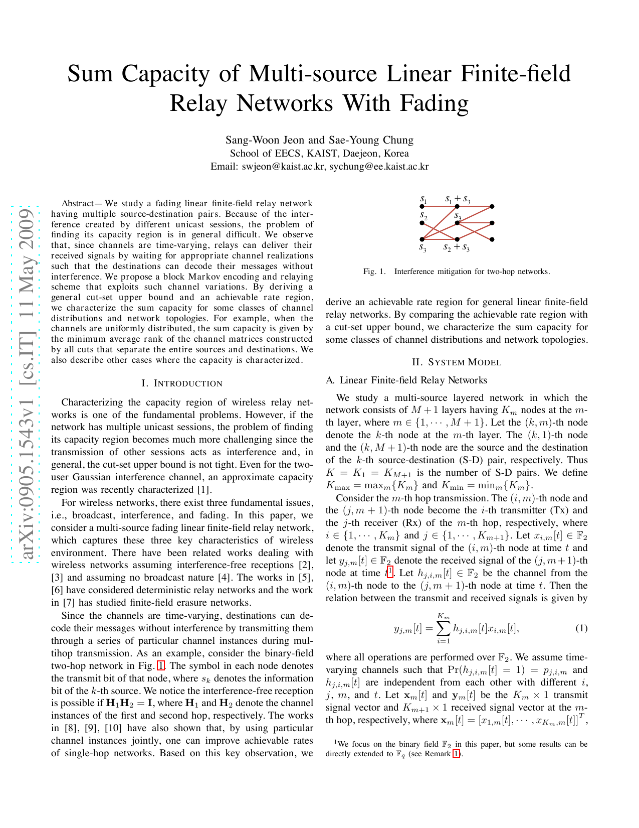 Sum capacity of multi-source linear finite-field relay networks with   fading
