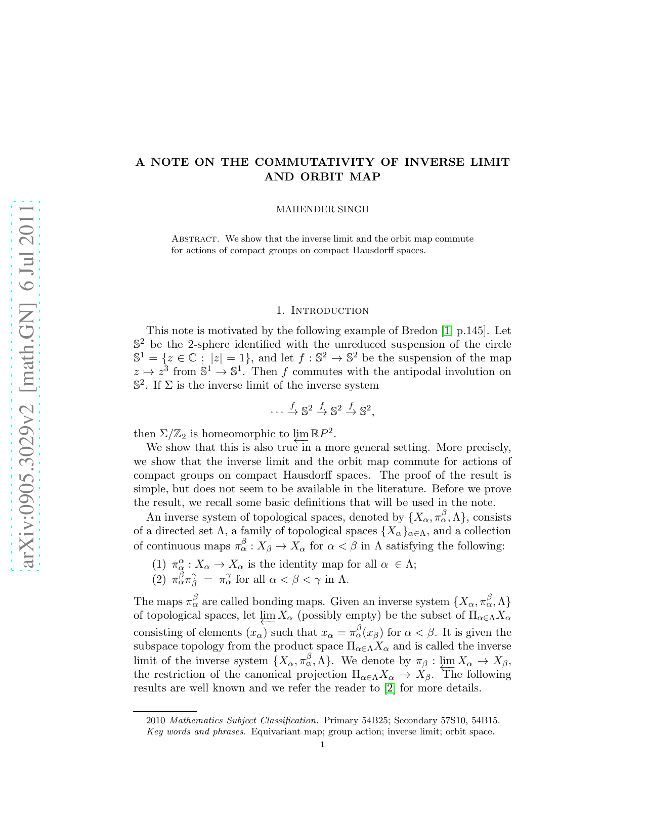 A note on the commutativity of inverse limit and orbit map