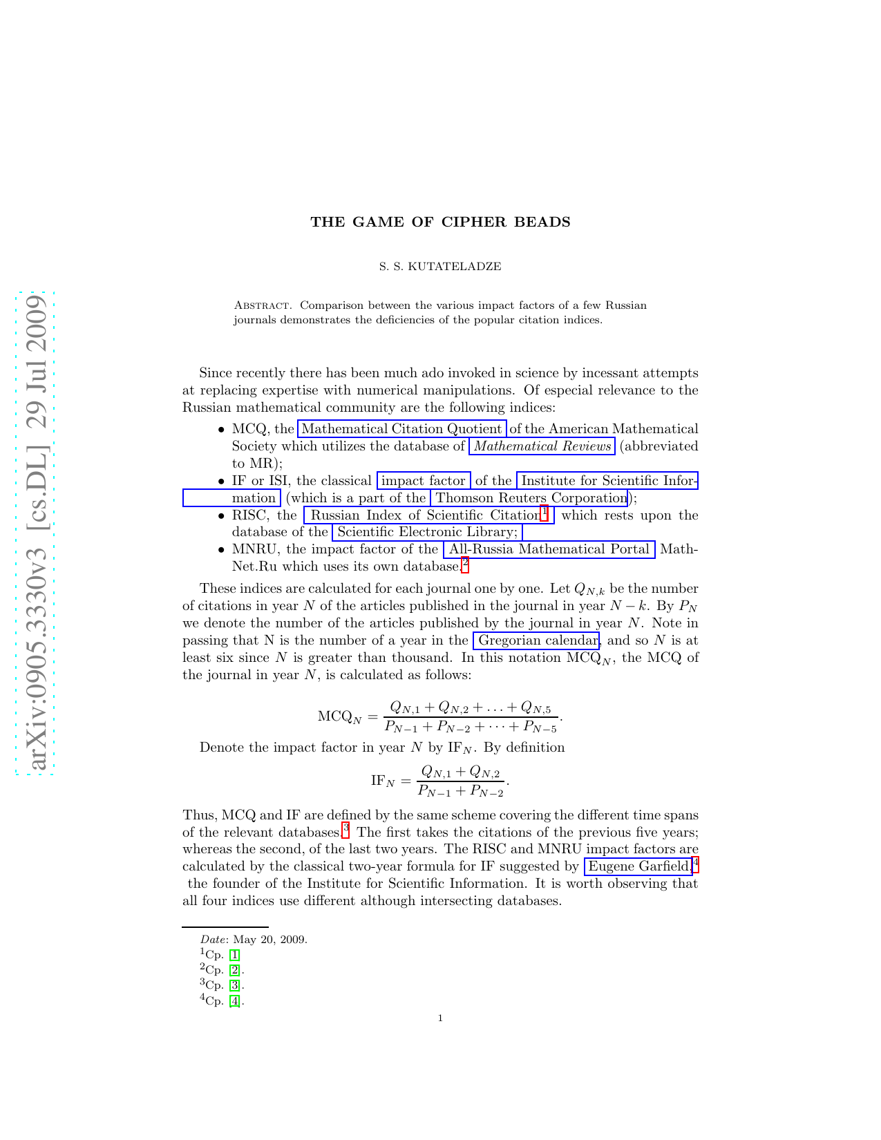 The Game of Cipher Beads