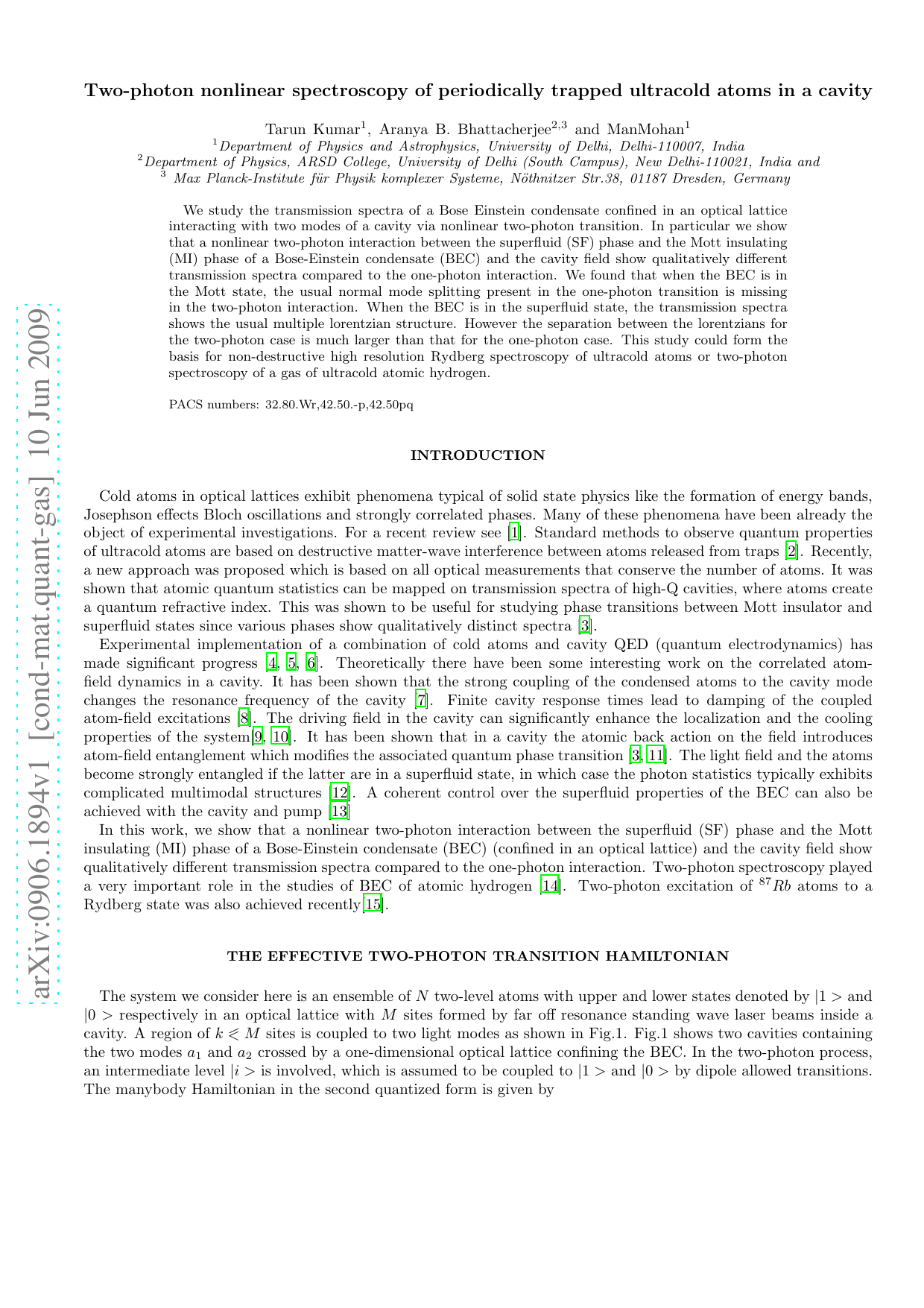 Two-photon nonlinear spectroscopy of periodically trapped ultracold atoms in a cavity