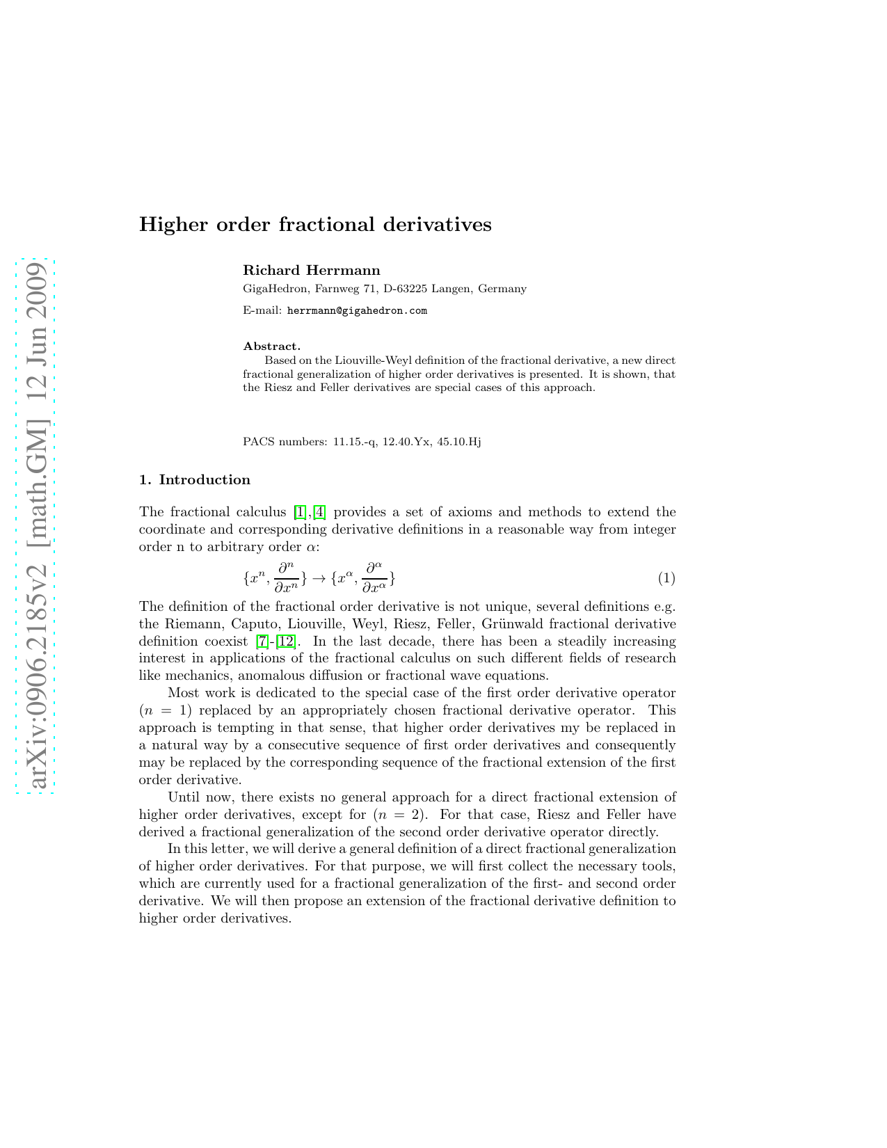 Higher order fractional derivatives