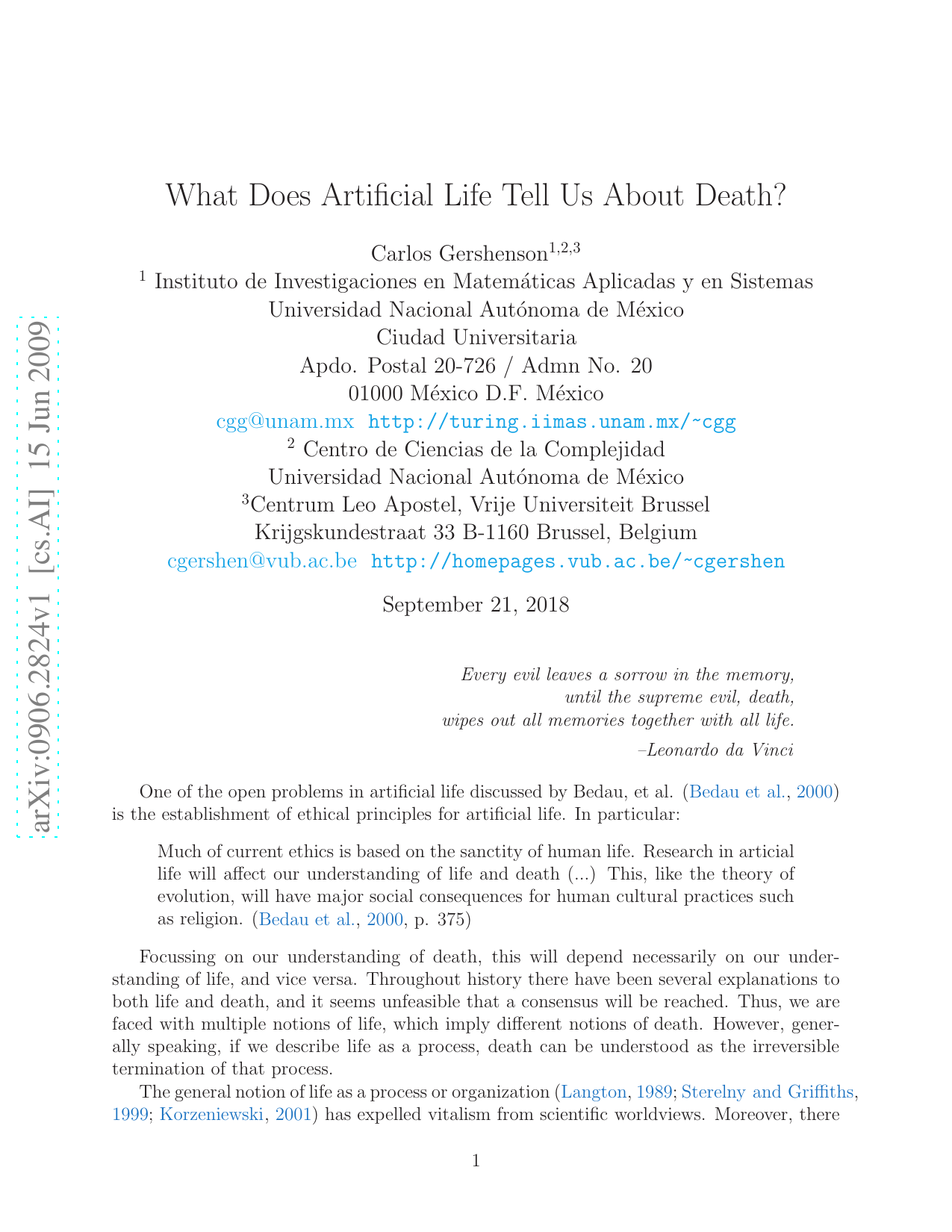 What Does Artificial Life Tell Us About Death?