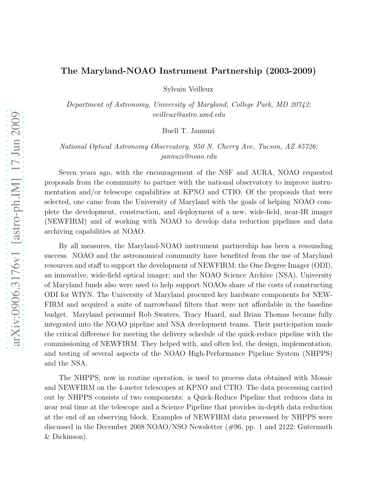 The Maryland-NOAO Instrument Partnership (2003-2009)