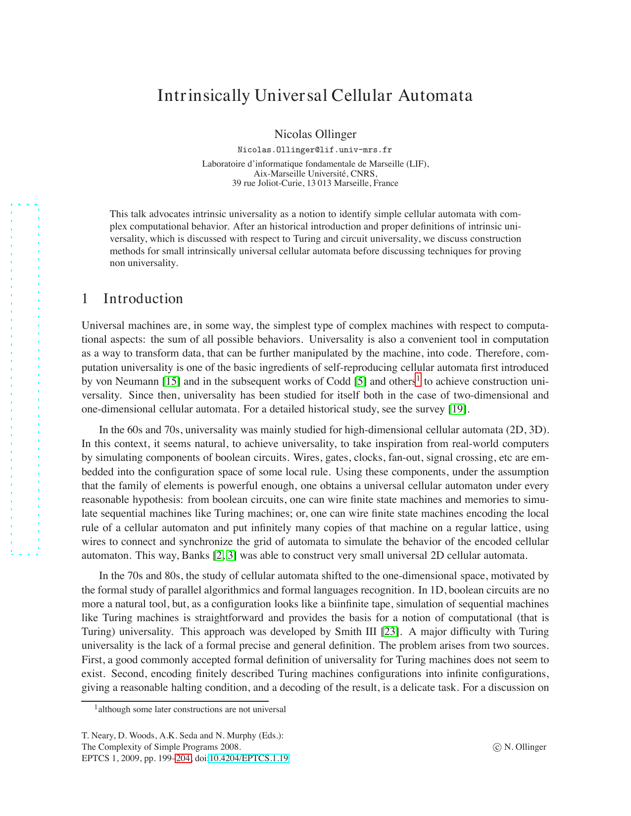 Intrinsically Universal Cellular Automata