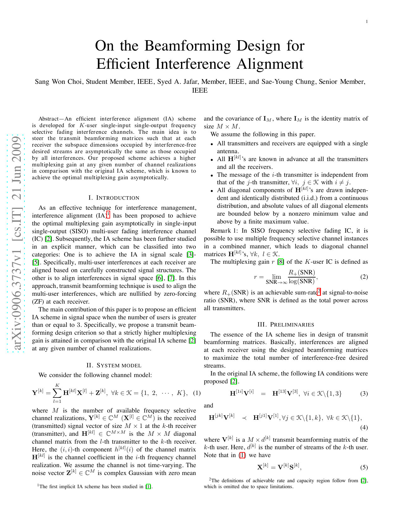 On the Beamforming Design for Efficient Interference Alignment