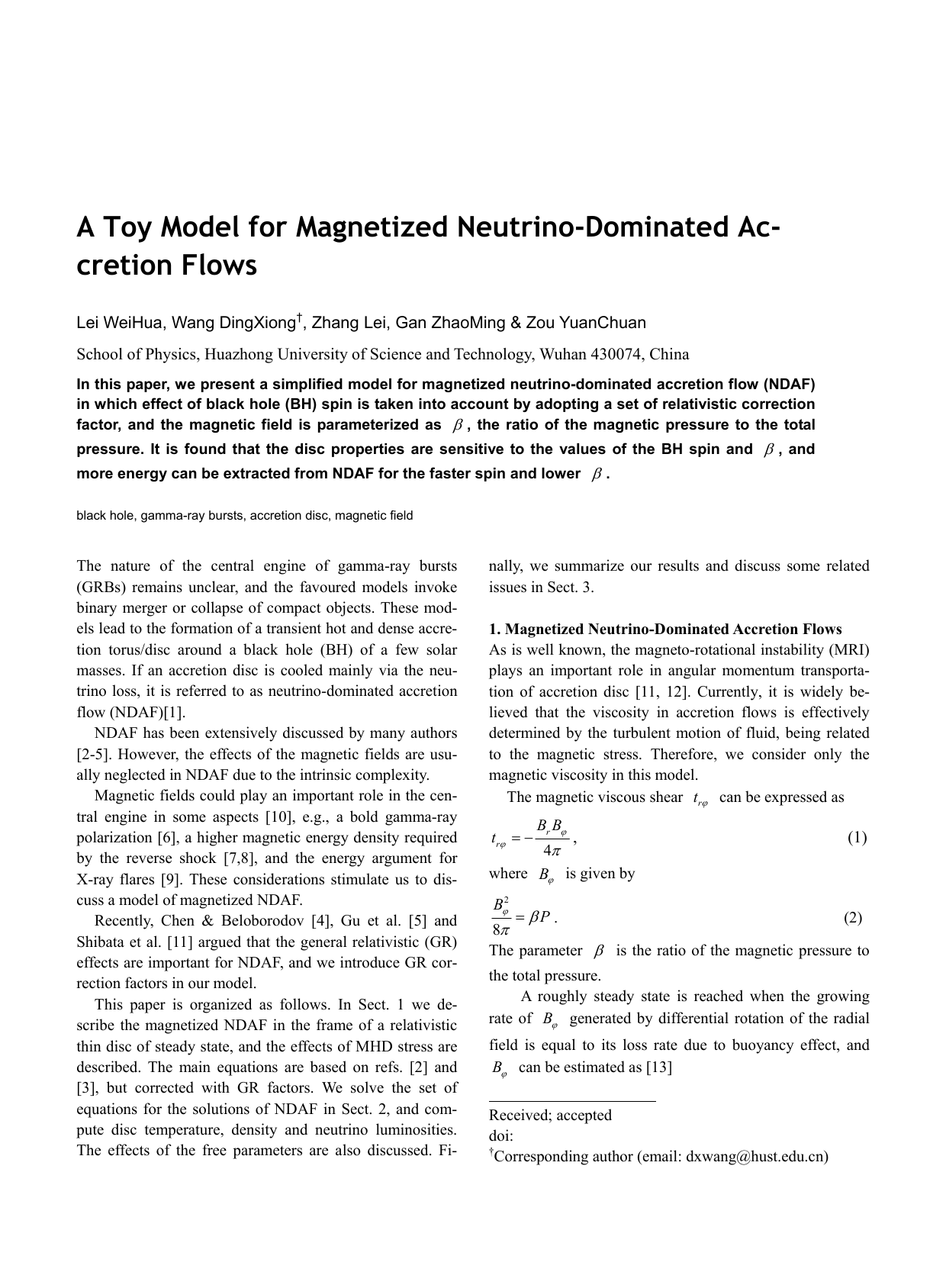A Toy Model for Magnetized Neutrino-Dominated Accretion Flows