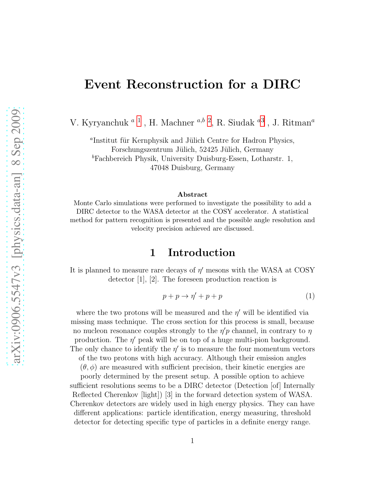 Event Reconstruction for a DIRC