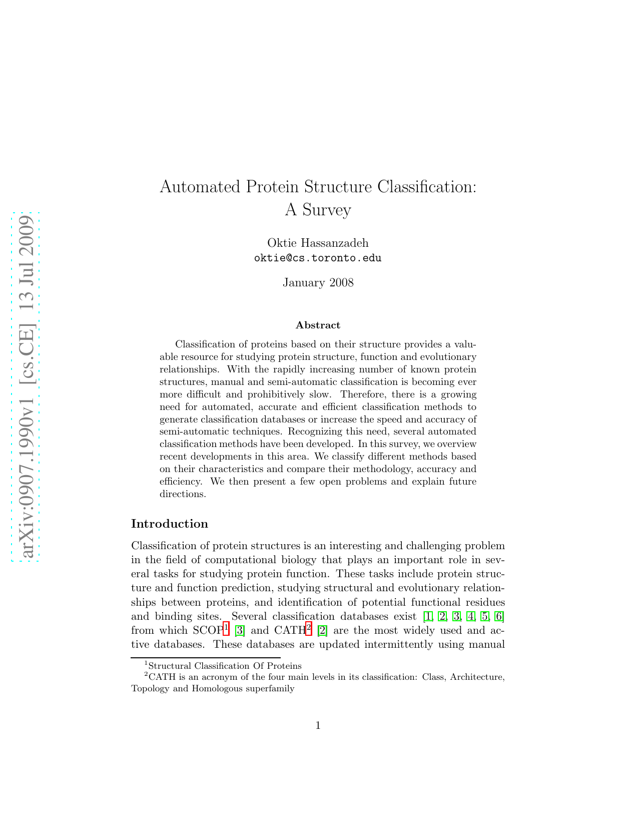 Automated Protein Structure Classification: A Survey