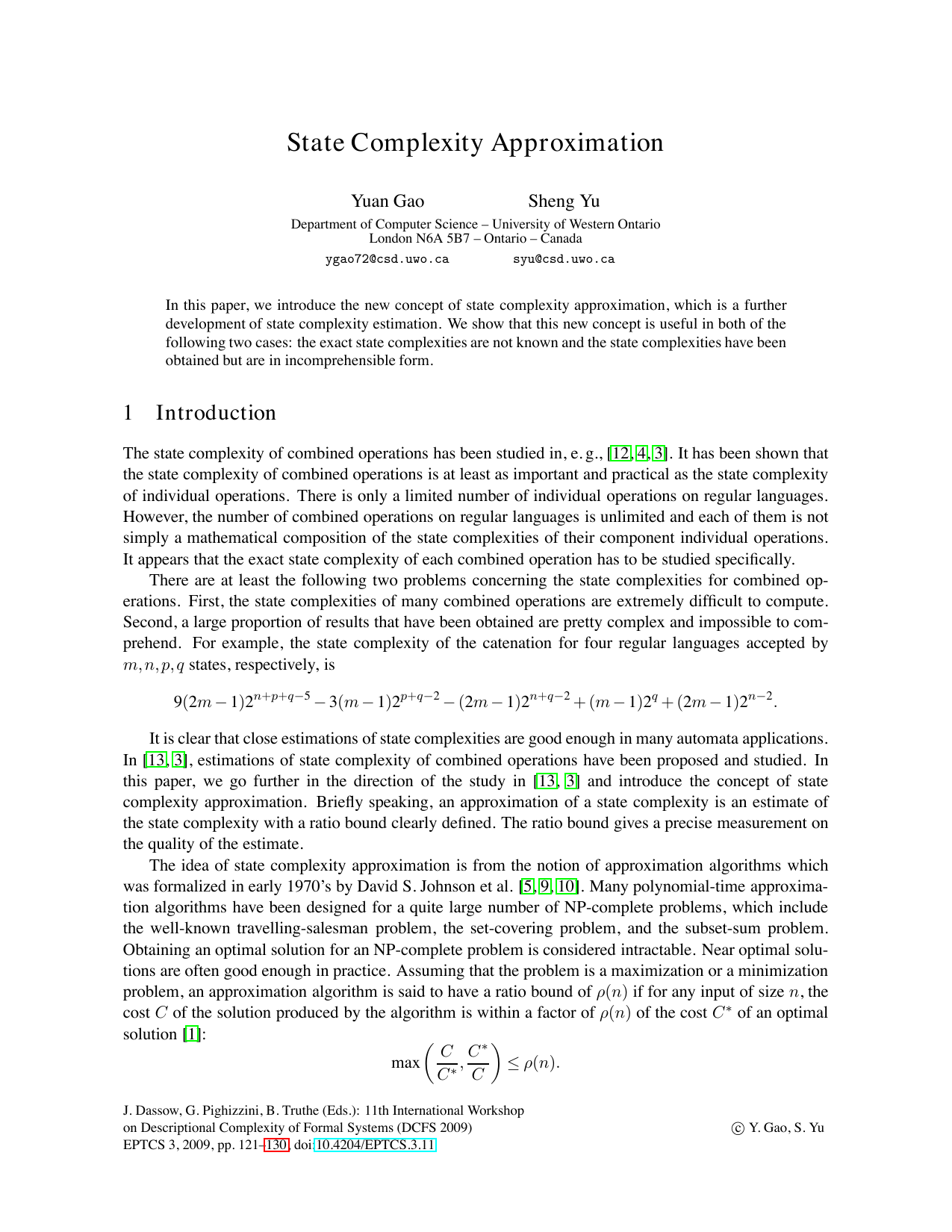 State Complexity Approximation