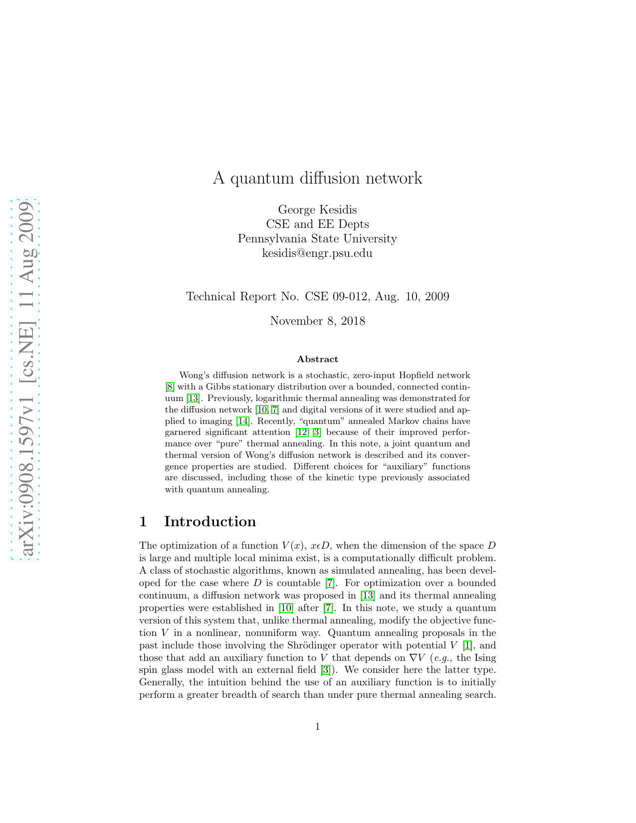 A quantum diffusion network