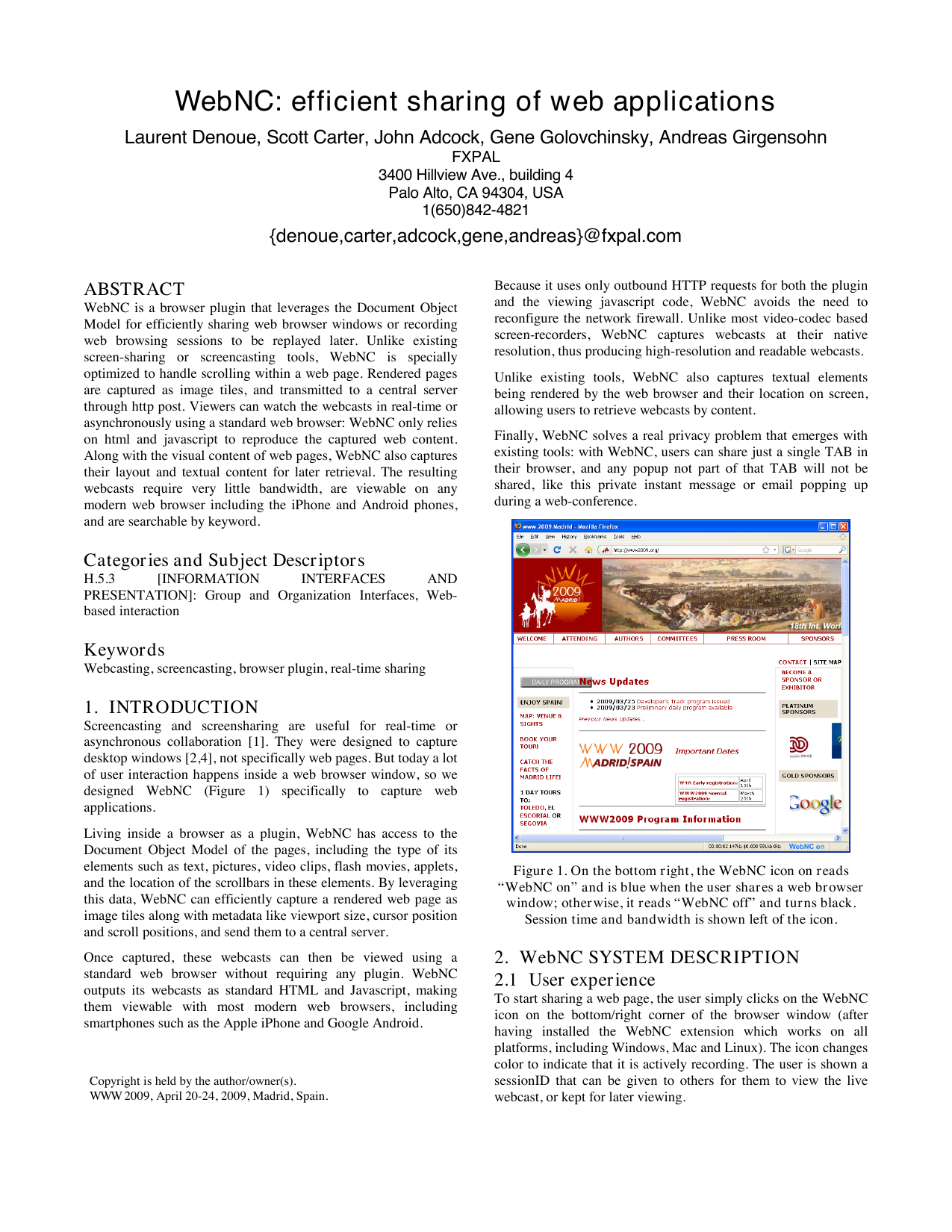 WebNC: efficient sharing of web applications