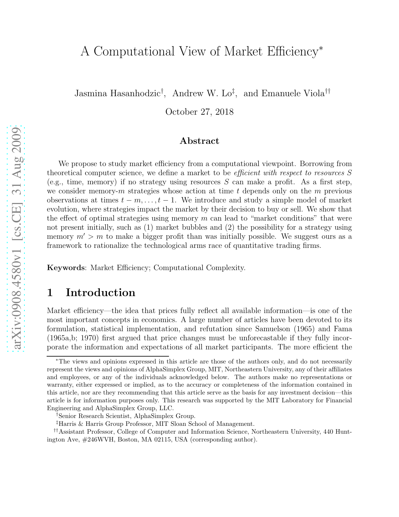 A Computational View of Market Efficiency