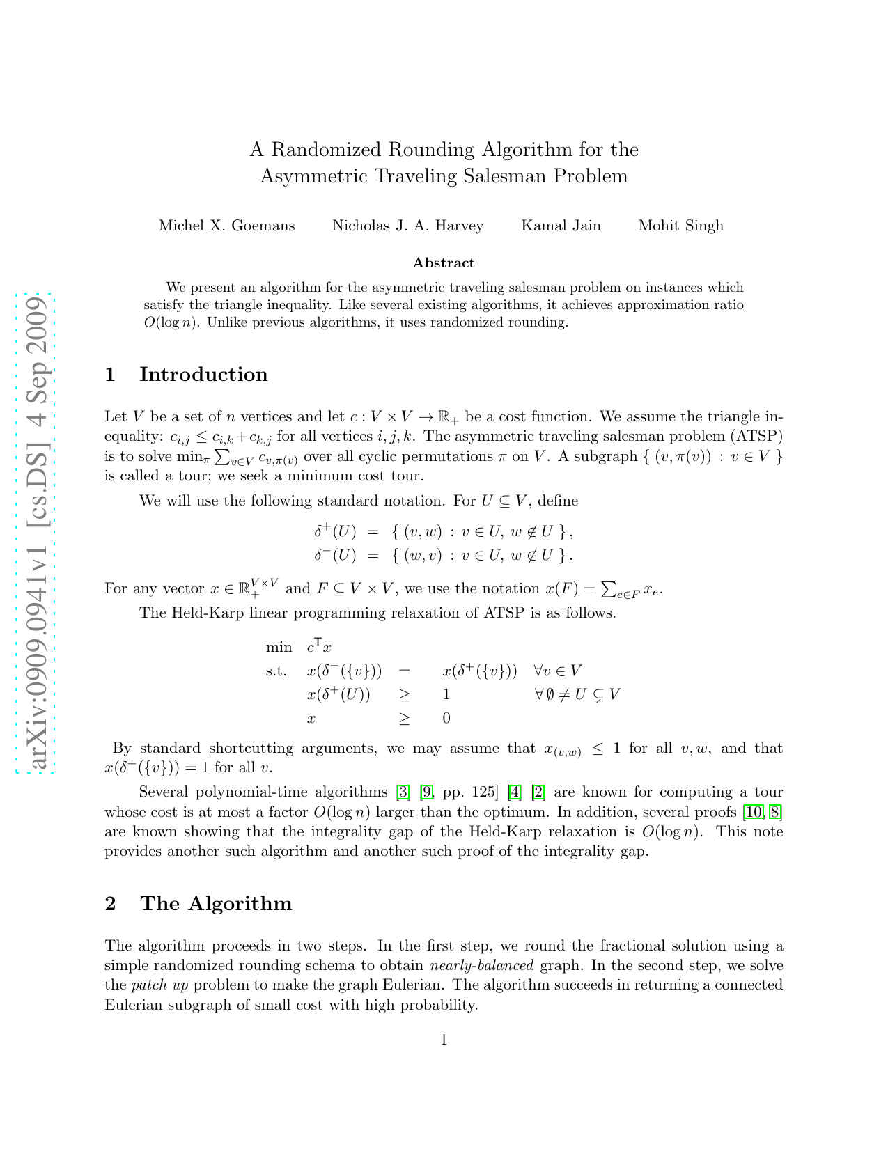 A Randomized Rounding Algorithm for the Asymmetric Traveling Salesman   Problem