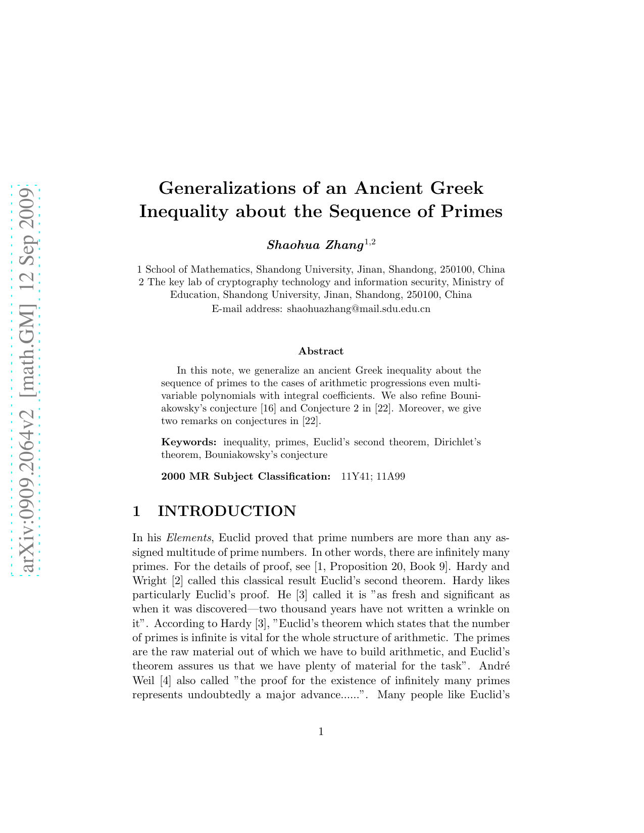 Generalizations of an Ancient Greek Inequality about the Sequence of   Primes