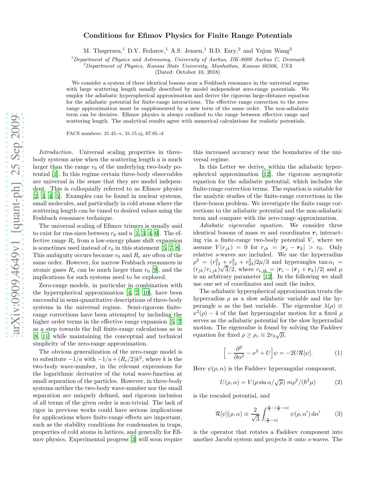 Conditions for Efimov Physics for Finite Range Potentials