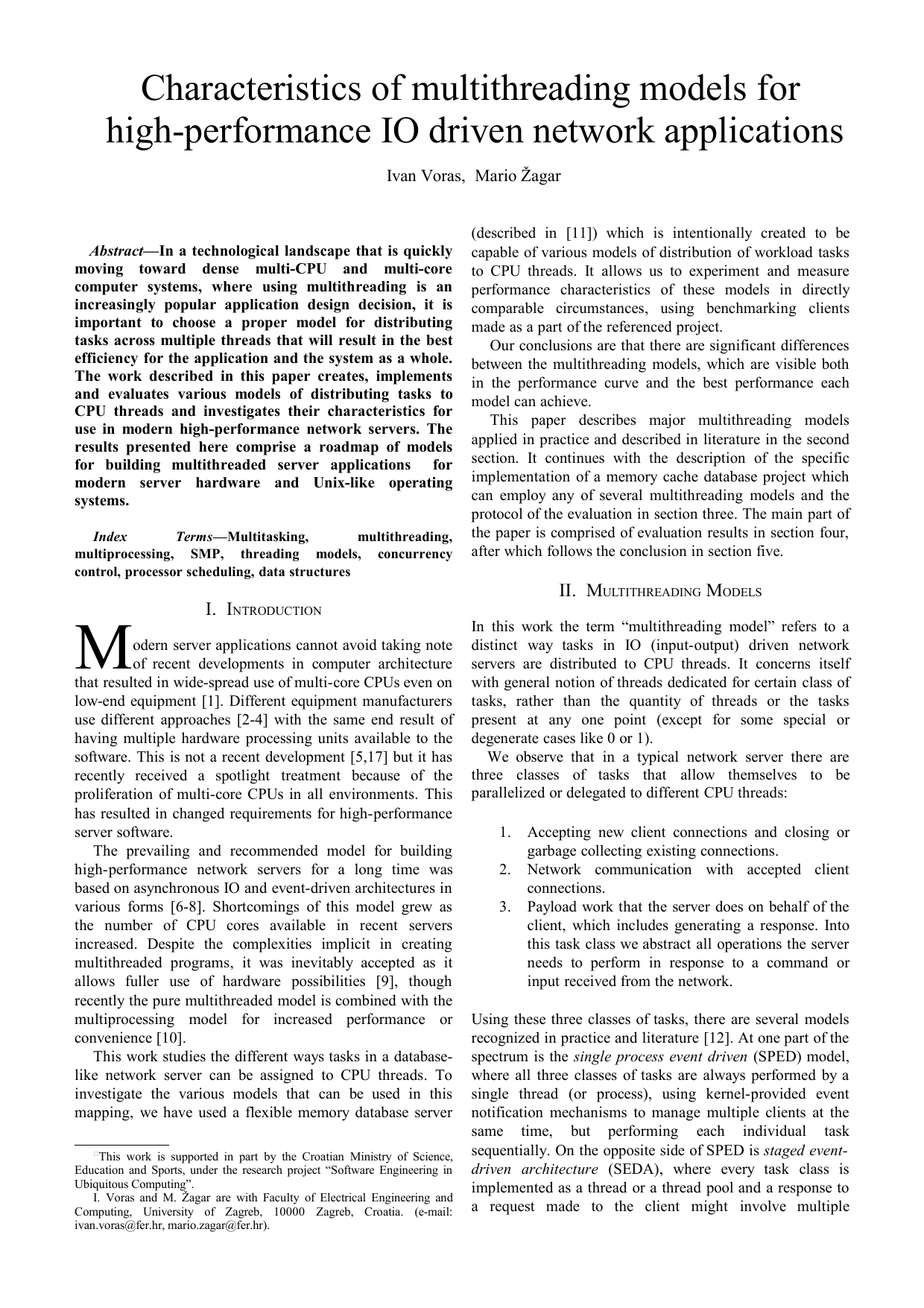 Characteristics of multithreading models for high-performance IO driven   network applications