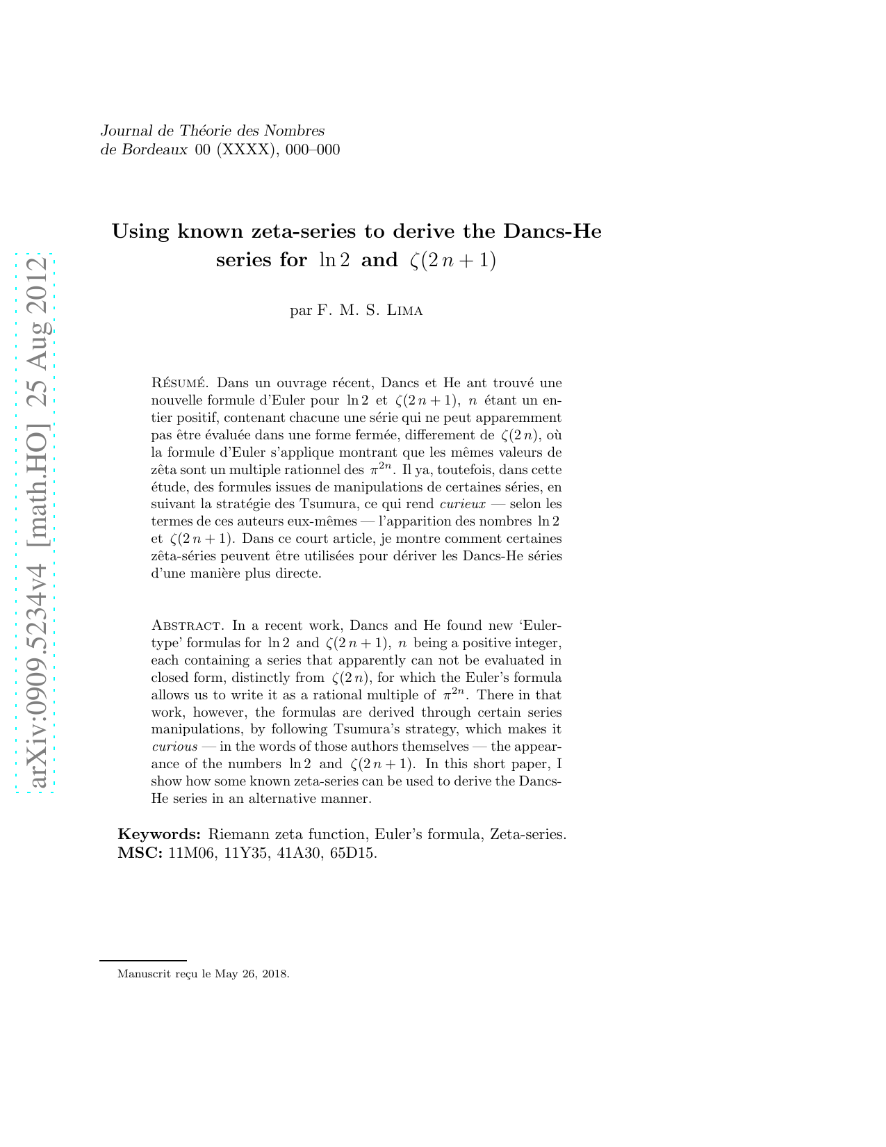 Using known zeta-series to derive the Dancs-He series for $,ln{2},$   and $,zeta{(2,n+1)}$