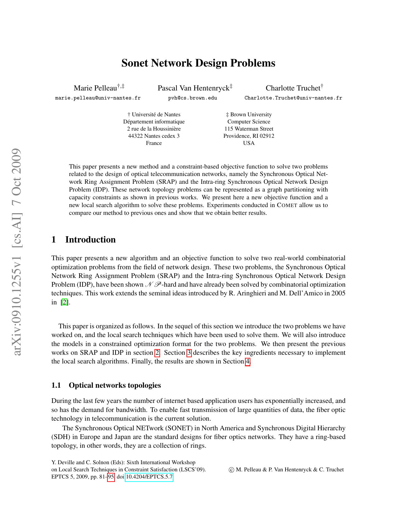 Sonet Network Design Problems