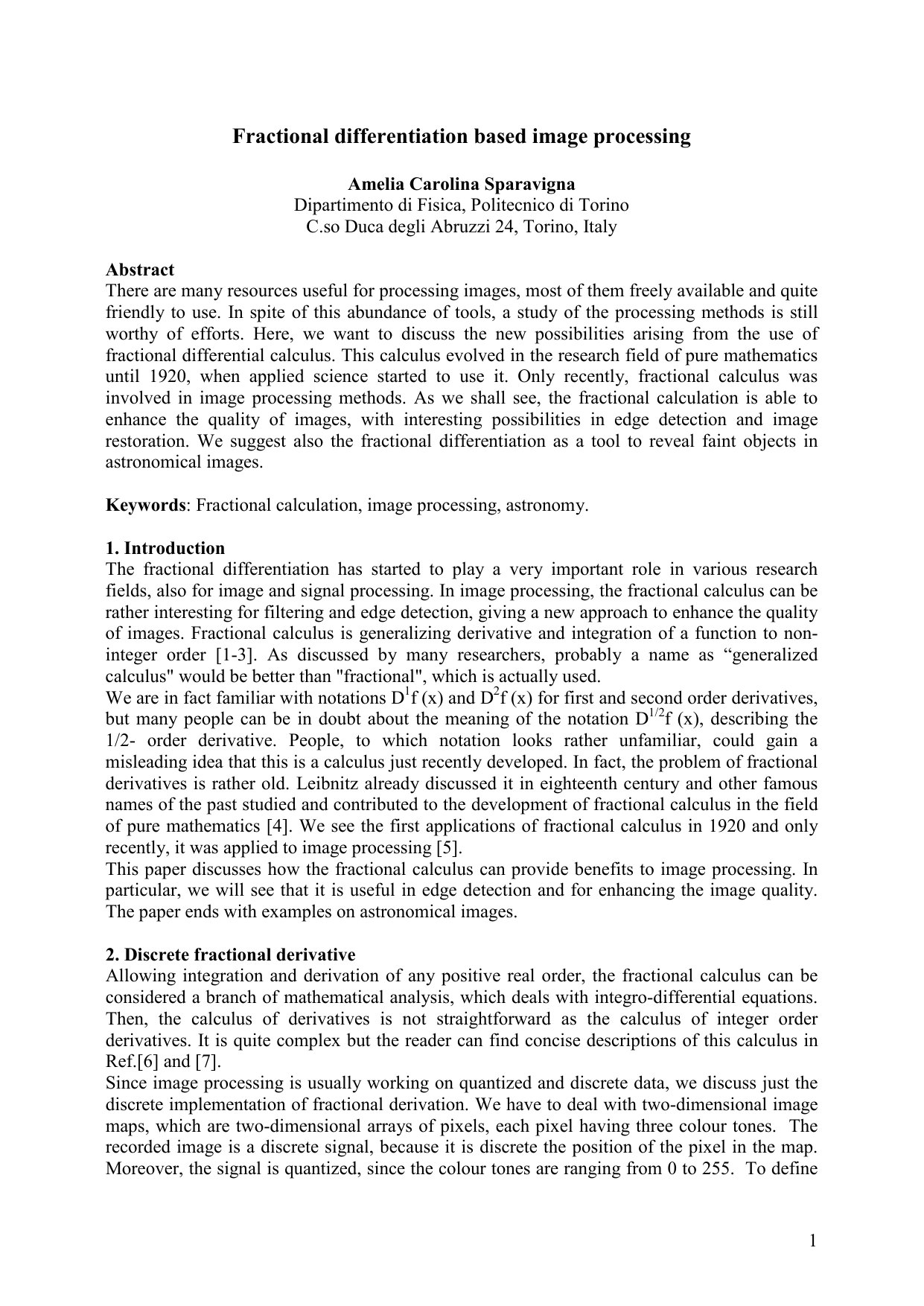 Fractional differentiation based image processing