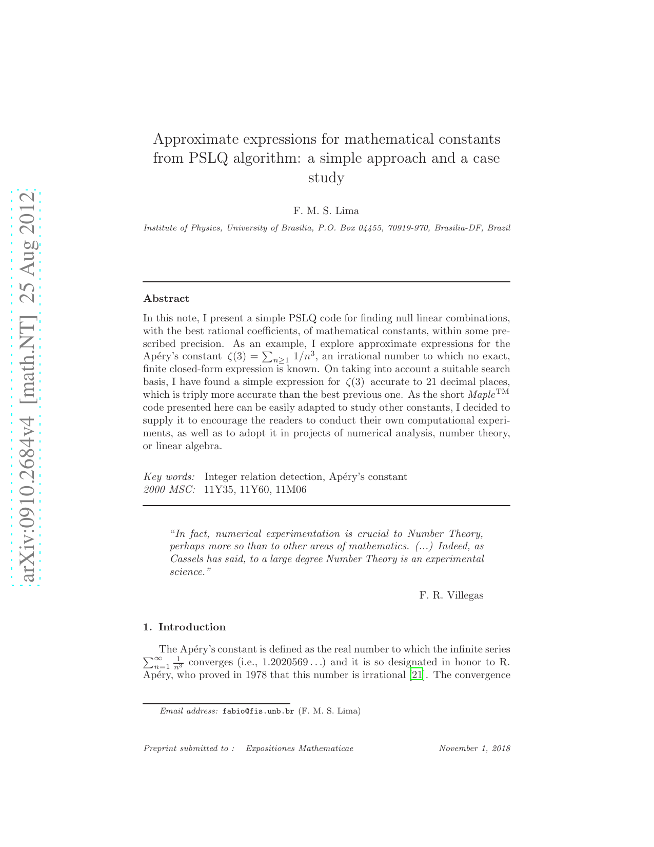 Approximate expressions for mathematical constants from PSLQ algorithm:   a simple approach and a case study