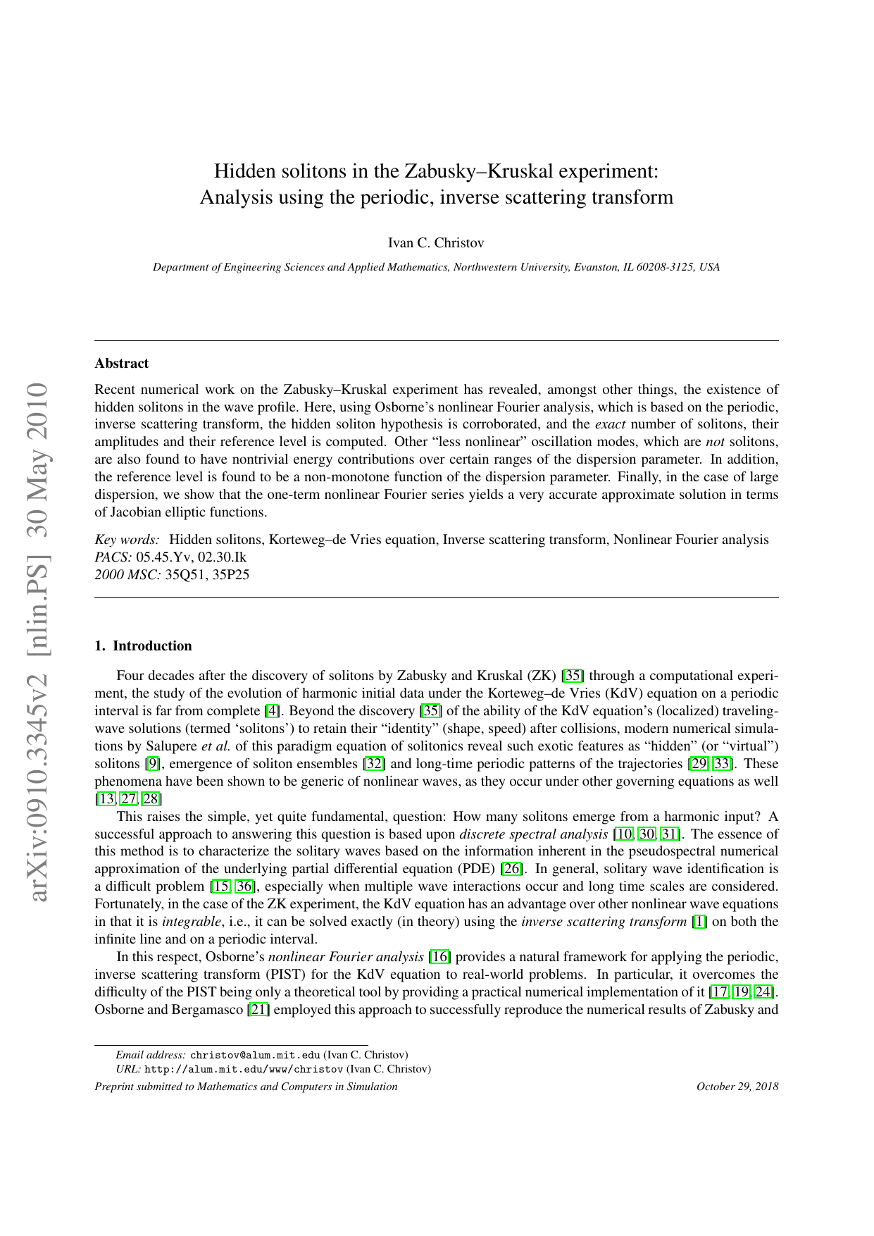Hidden solitons in the Zabusky-Kruskal experiment: Analysis using the periodic, inverse scattering transform