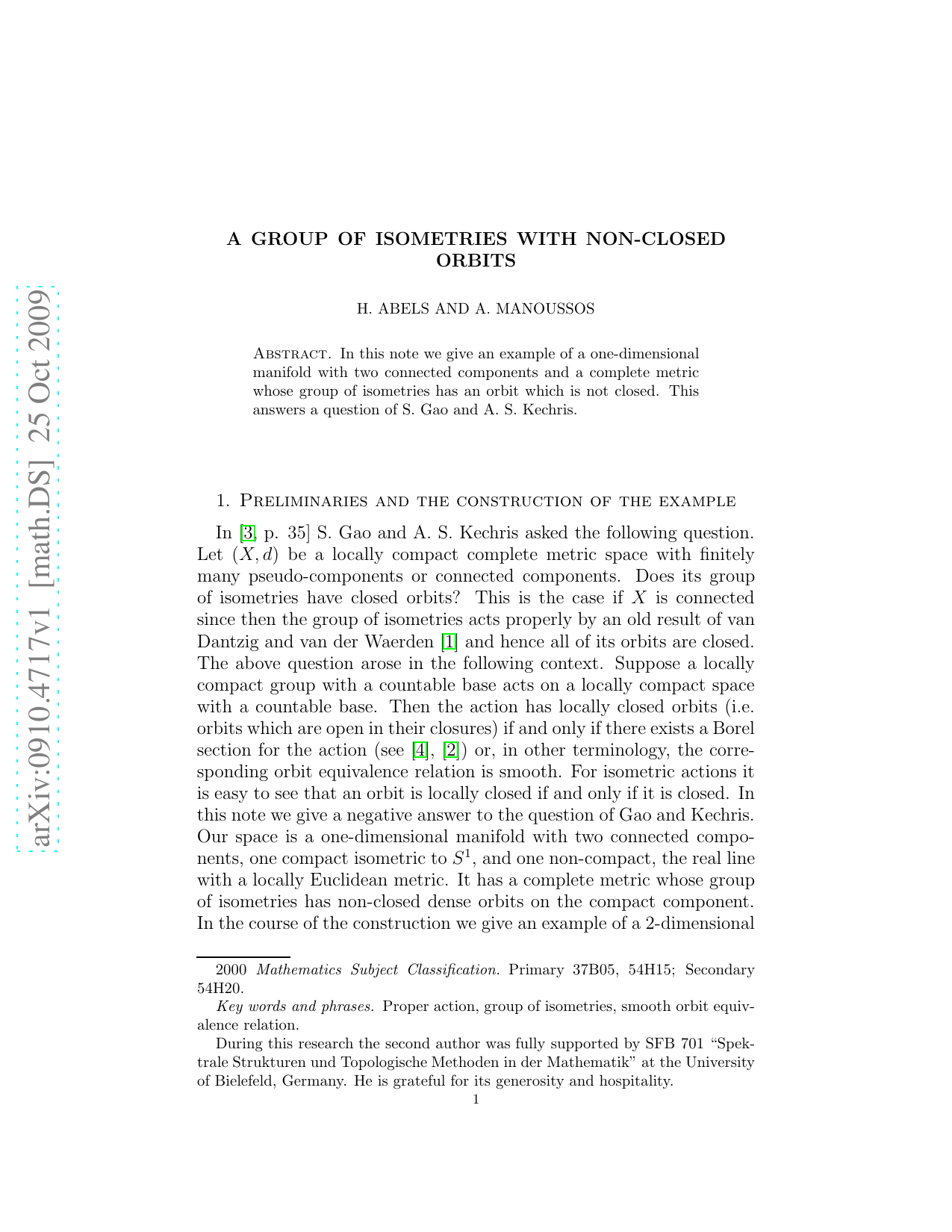 A group of isometries with non-closed orbits