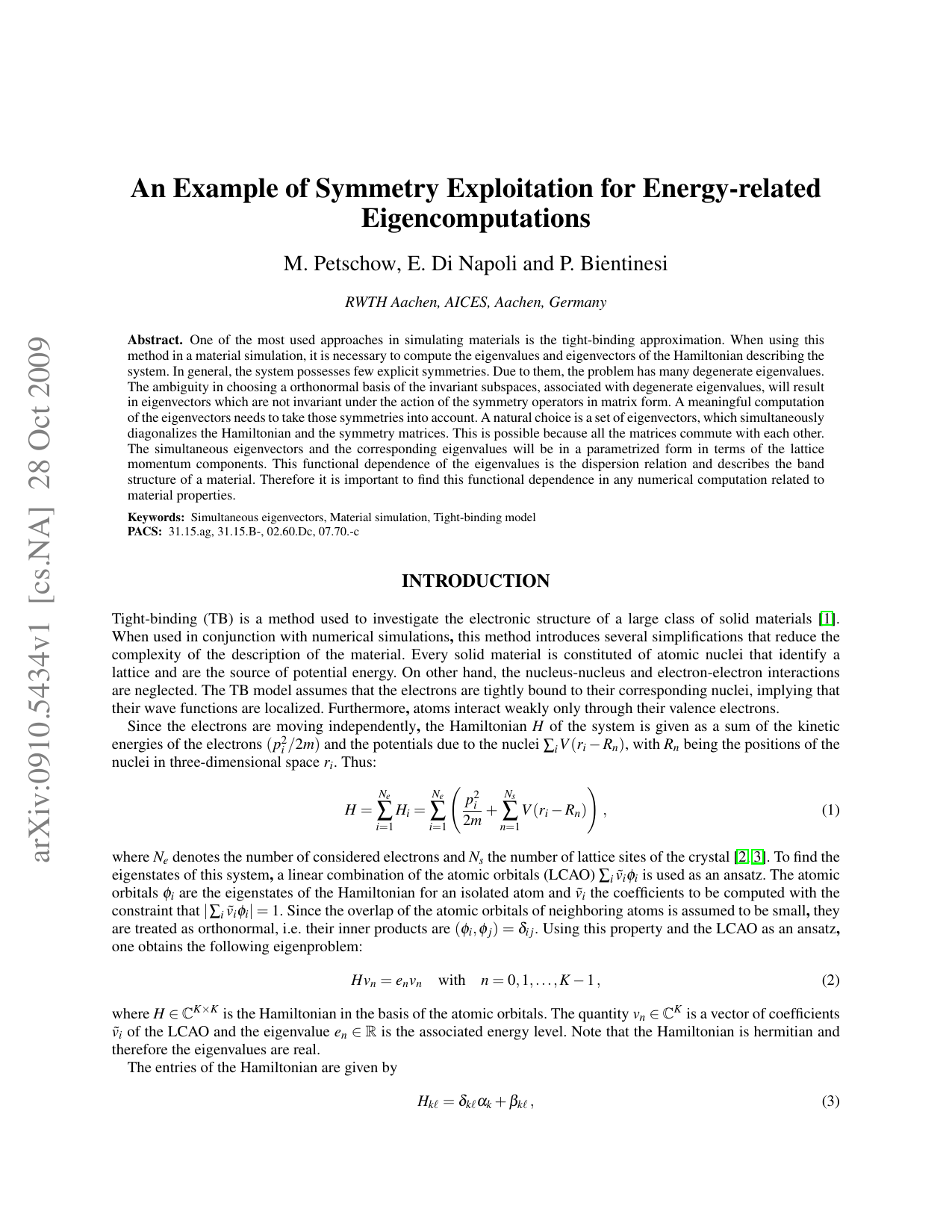 An Example of Symmetry Exploitation for Energy-related Eigencomputations