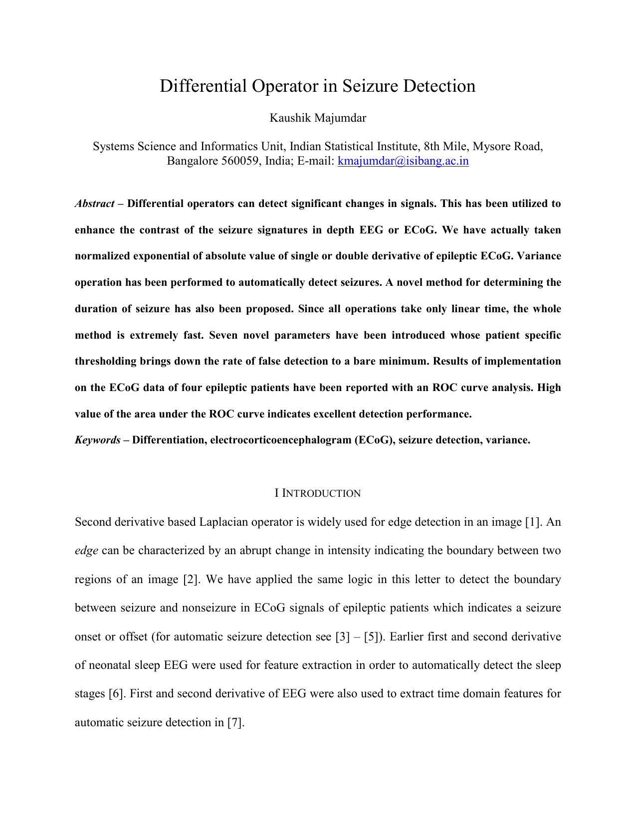 Differential Operator in Seizure Detection