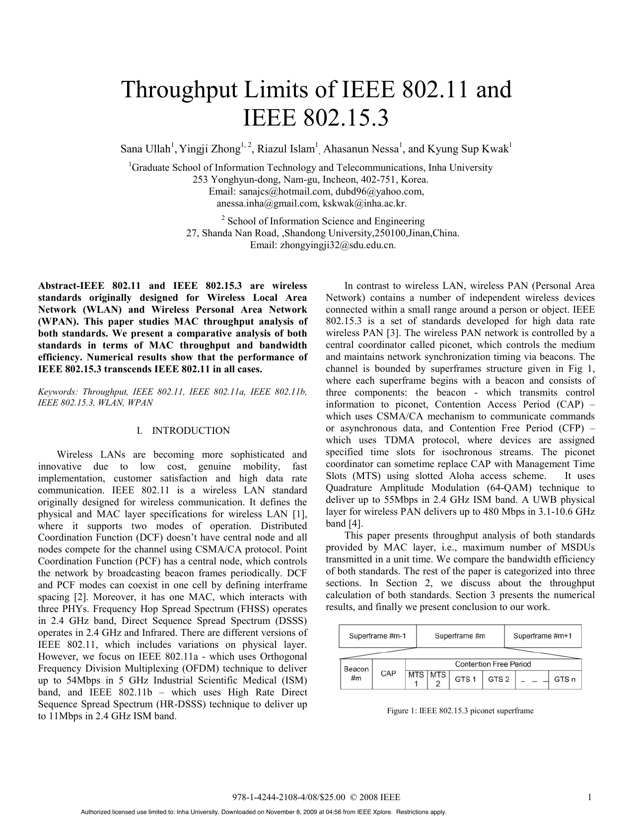 Throughput Limits of IEEE 802.11 and IEEE 802.15.3