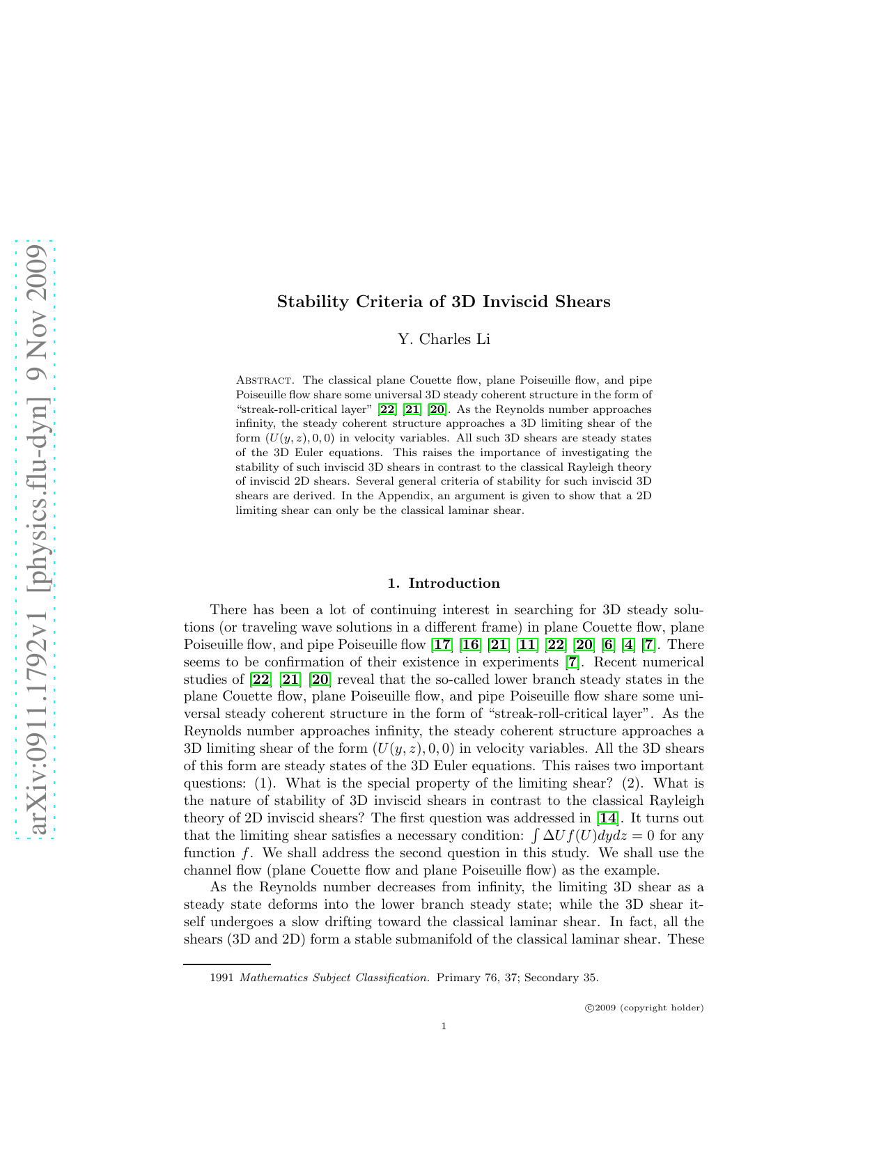 Stability Criteria of 3D Inviscid Shears