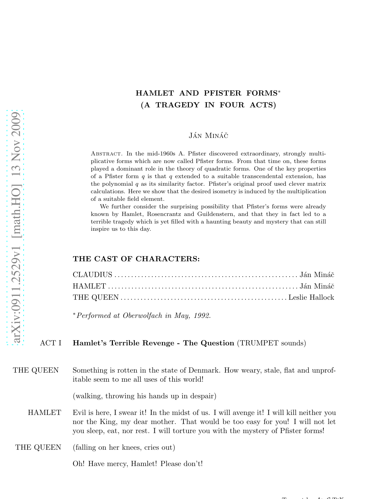 Hamlet and Pfister forms (A tragedy in four acts)