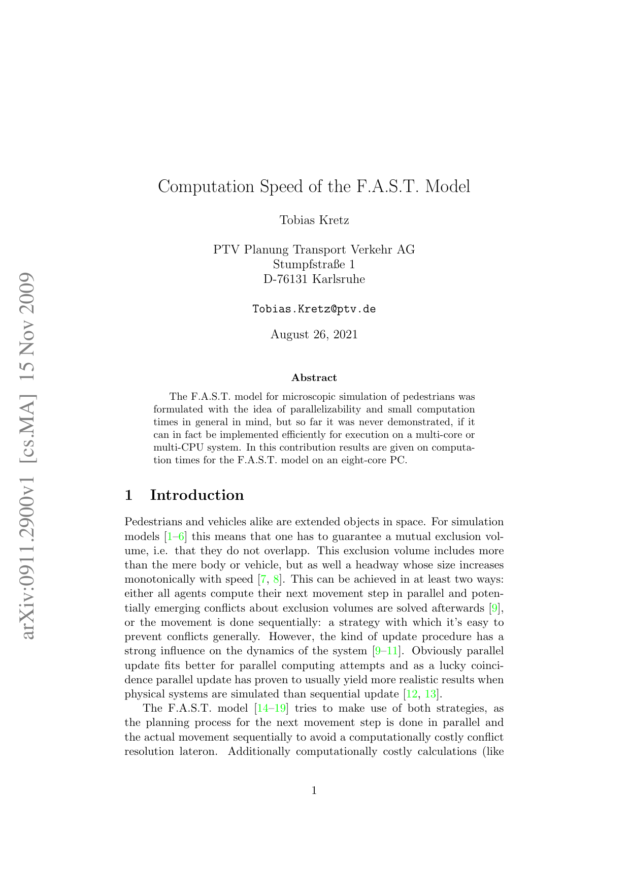 Computation Speed of the F.A.S.T. Model