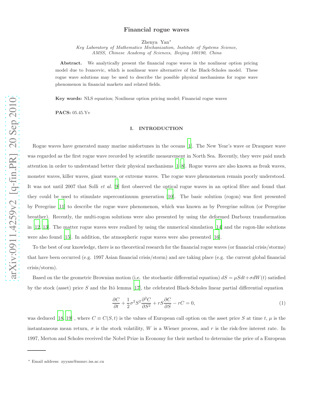 Financial rogue waves
