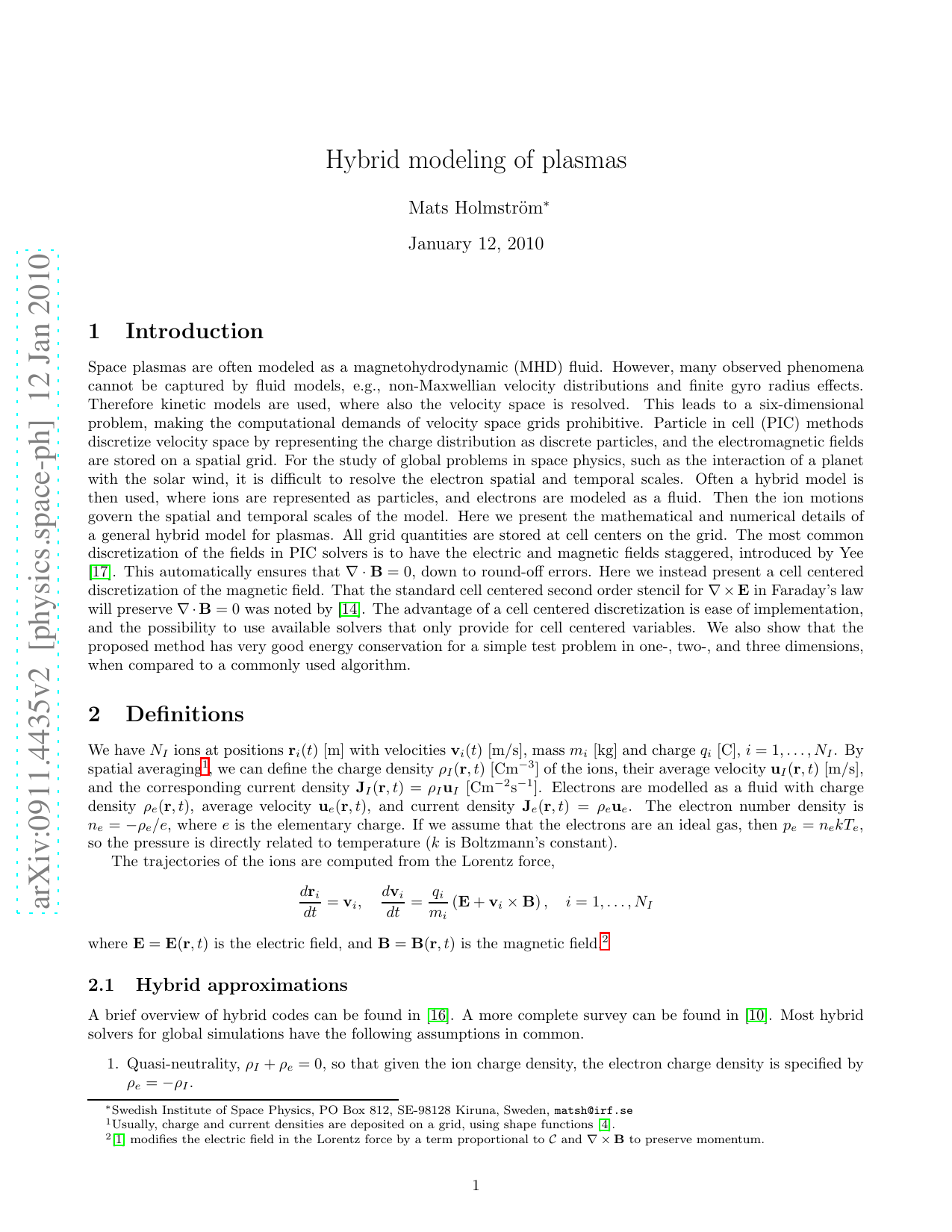 Hybrid modeling of plasmas