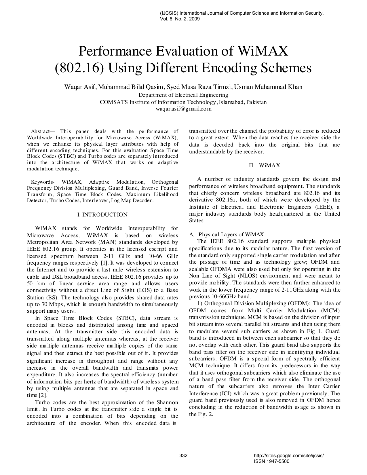 Performance Evaluation of WiMAX (802.16) Using Different Encoding   Schemes
